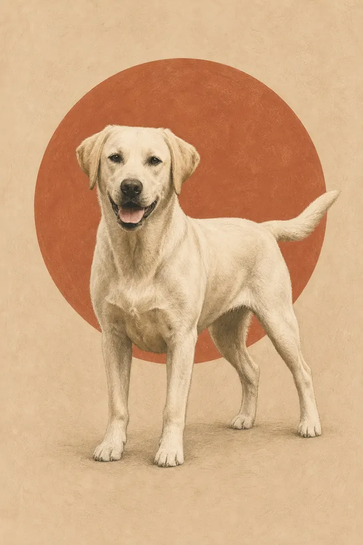 Terracotta pet portrait style — warm mid-century